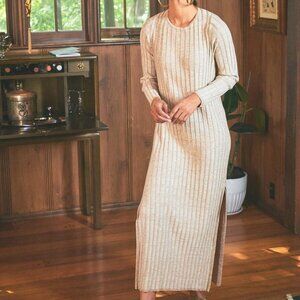 Melissa ribbed knit dress, oatmeal gold color